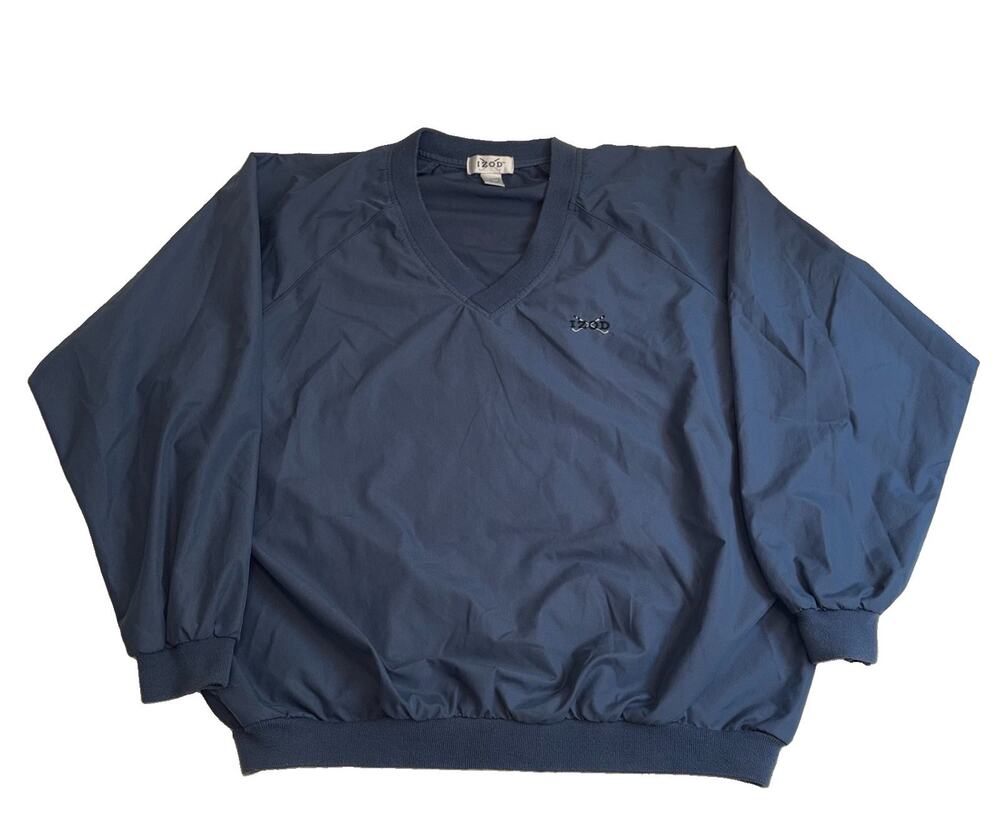 Vintage Izod Jacket Mens Large Blue Golf V Neck Nylon Pullover Windbreaker 90s